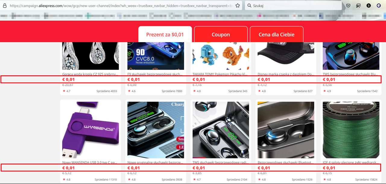 Wszystkie ceny na AliExpress to 1 eurocent