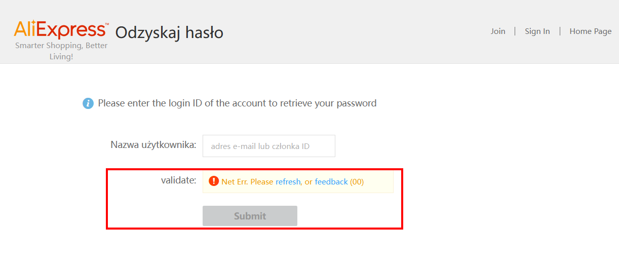 Błąd sieci po wykonaniu testu turinga - przesunięcie suwaka