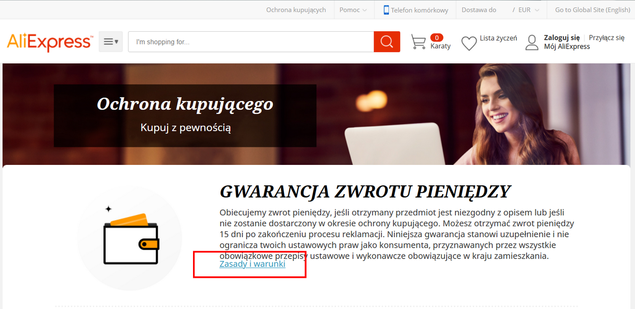 Błędny link zasady i warunki